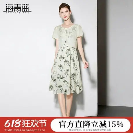 海青蓝 连衣裙夏女2025新款高级好看漂亮印花中长款度假女装裙子图片