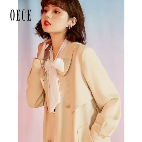 Oece气质风衣外套春秋新款女复古高级感中长款修身大衣图片