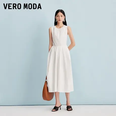 Vero Moda连衣裙2025秋季新款纯棉捏褶装饰收腰中长裙32537A022图片