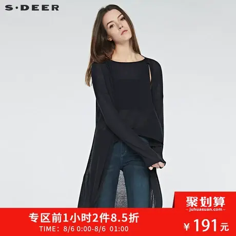 sdeer圣迪奥2018秋装简约纯色开襟微透防晒针织衫毛衣女S17183590图片
