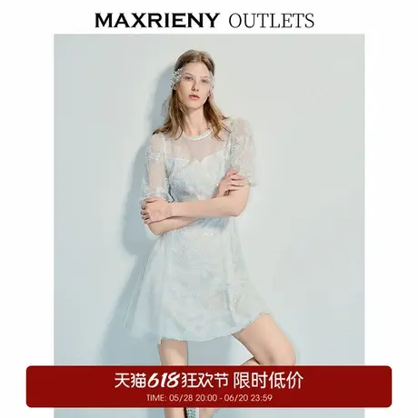 【奥莱】MAXRIENY连衣裙收腰x型蕾丝花边短款裙子图片