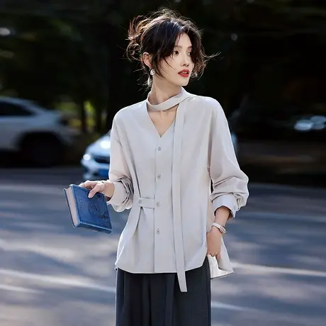 时尚气质名媛风淑女长袖衬衫女士2025年春季新品百搭设计感上衣图片