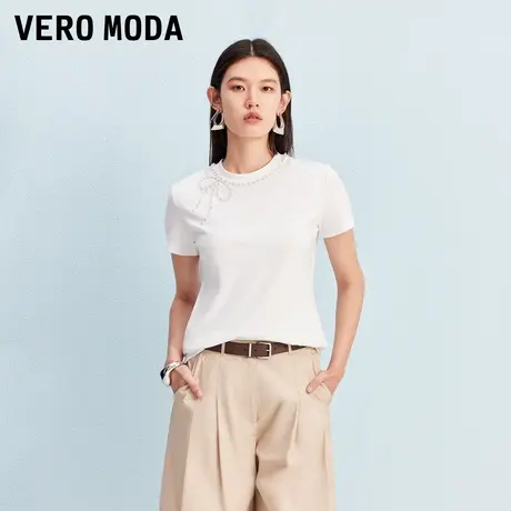 Vero ModaT恤2025秋季新款含棉蝴蝶仿珍珠装饰上衣优雅3253T1002商品大图