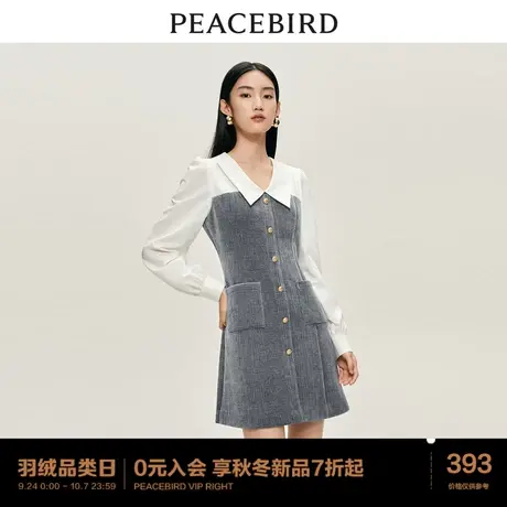 *太平鸟 2023年冬季新款雪尼尔连衣裙假两件衬衫裙子长袖a字裙图片