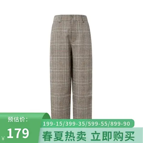伊芙丽2021新款格纹宽松直筒裤显瘦长裤女休闲裤西装裤1AC950331图片