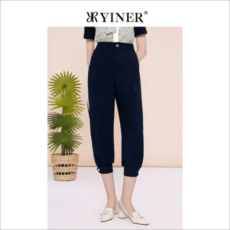 YINER音儿线上专选女装2023夏季印花拼接裤运动慵懒风七分裤图片