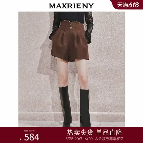 MAXRIENY精致优雅阔腿裤女24冬新款收腰显瘦复古高腰短裤修身显瘦图片