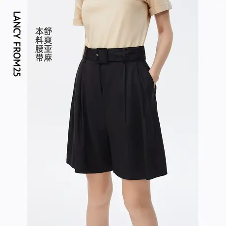 朗姿法式摩登阔腿短裤女夏季新款高腰直筒黑色显瘦百搭休闲裤子图片