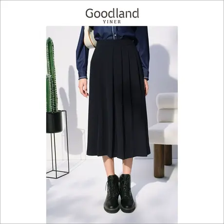 音儿美地女装2022冬季新款中长款黑色高腰显瘦a字半身裙图片