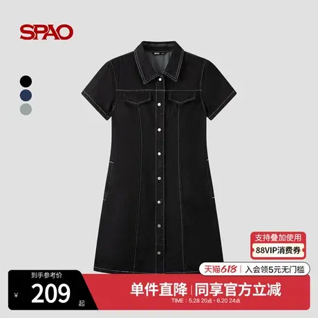 SPAO韩国同款2025年夏季新品女士复古时尚休闲翻领短袖连衣裙图片