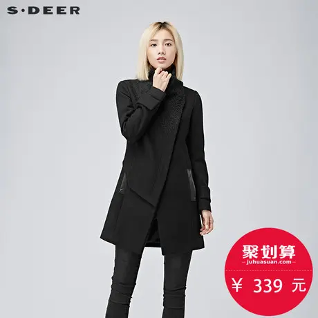 sdeer圣迪奥2017冬装酷范立领拼接斜襟设计欧版毛呢大衣S14481837图片