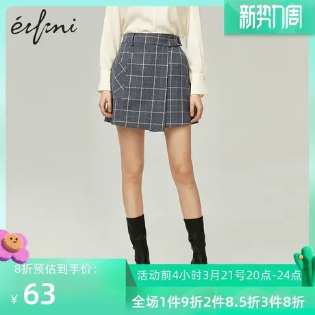 商场同款伊芙丽秋新款格子宽松直筒休闲裤短裤女1B1150211图片