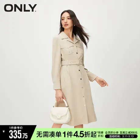 ONLY冬季气质通勤风平驳领单排扣收腰连衣裙女|123407020图片