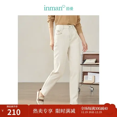 【商场同款】茵曼复古牛仔裤2023秋季女装新款松紧腰显瘦直筒裤图片