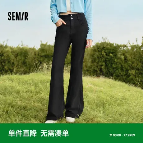 森柔牛仔|森马牛仔裤女高腰喇叭裤显腿长2024冬季新款抓毛裤子ins图片