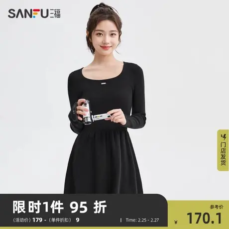 三福连衣裙2024新款春季收腰圆领少女风气质黑色短裙子女装481557图片