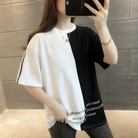 女装2024年新款春季春装纯棉短袖T恤宽松上衣服设计感打底衫爆款图片