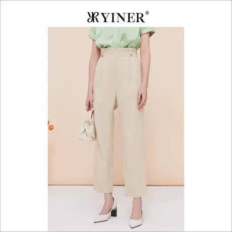 YINER音儿专选女装夏季百搭休闲裤通勤杏色垂感长裤图片