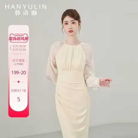 韩语琳秋季长袖连衣裙女2023新款春秋法式显瘦气质高级感拼接裙子图片