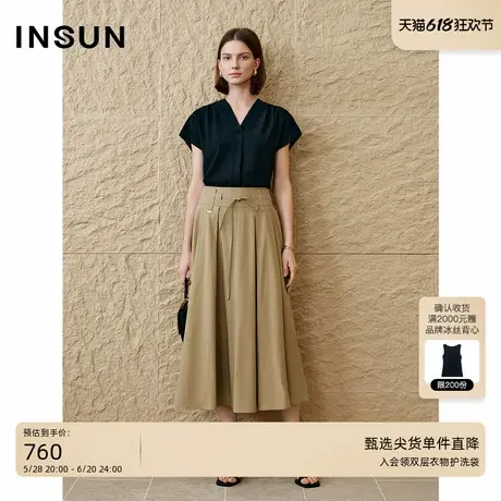 INSUN恩裳专选2025夏季简约麻感立裁捏褶衬衫图片