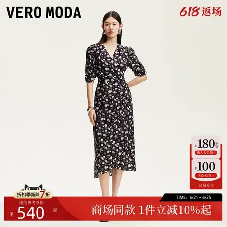 Vero Moda连衣裙2025夏季新款V领系带复古碎花印花裙32527B021图片