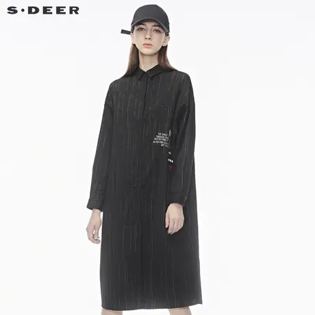 sdeer圣迪奥衬衫长袖2018撞色休闲翻领上衣长款S18480578图片