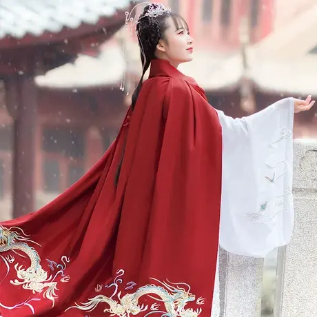 如梦霓裳汉服女斗篷绣花生肖辰龙绣花加绒加厚外搭保暖非古装冬季图片