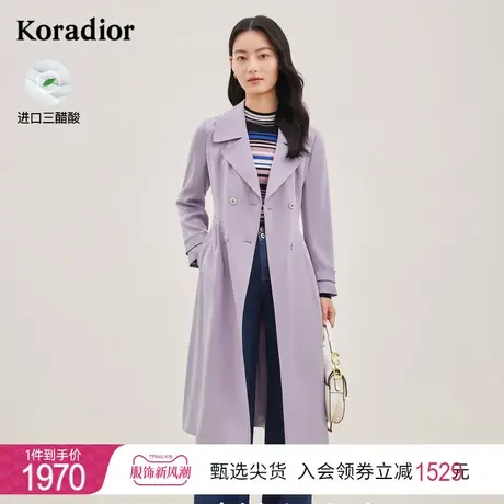 Koradior珂莱蒂尔秋冬风衣女气质英伦风双排扣长款外套女图片