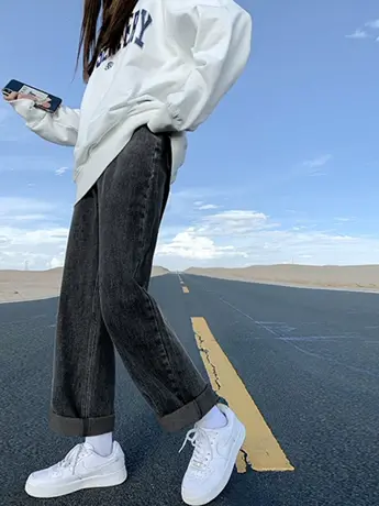 清仓捡漏韩版慵懒风牛仔裤女直筒宽松秋冬小众高腰显瘦阔腿裤潮图片