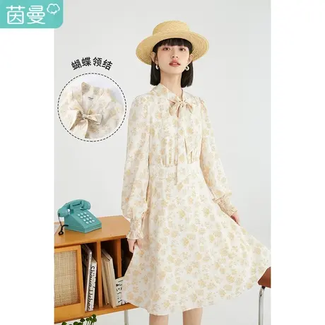 茵曼气质连衣裙女春季2023新款宽松休闲袖碎花印花伞裙a字长裙子图片