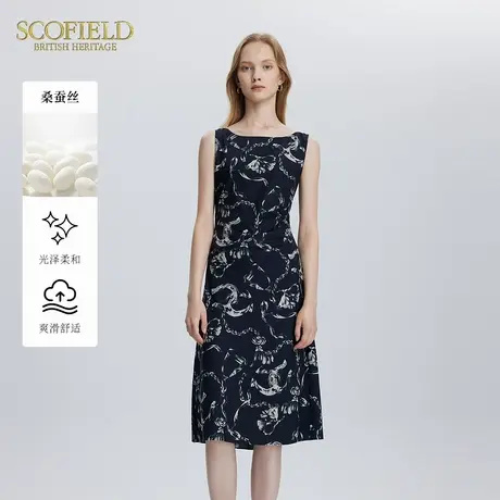 【甄选真丝】Scofield女装简约优雅印花无袖连衣裙夏季裙子图片