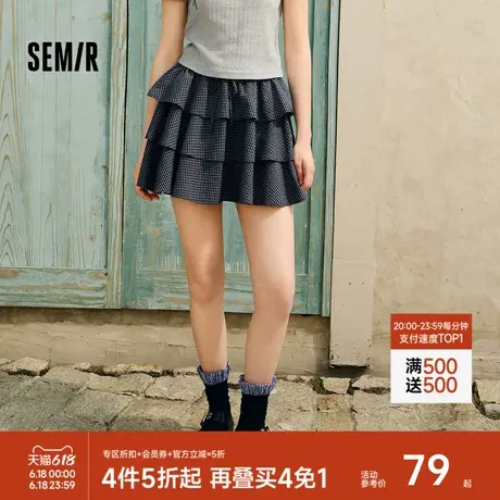 森马半身裙女小个子松紧腰气质2025夏新款可爱格子蓬蓬蛋糕裙俏皮图片
