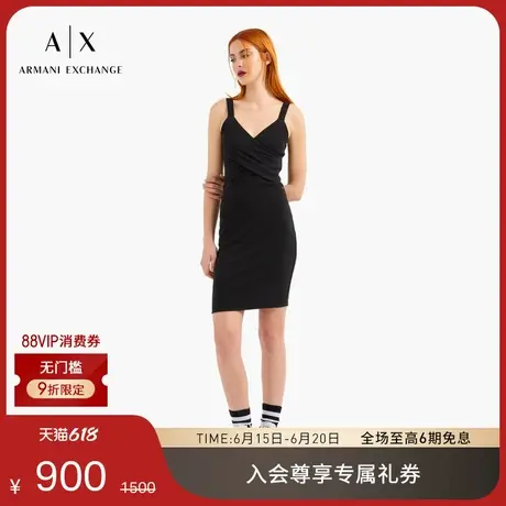 ARMANI EXCHANGE/阿玛尼女士V领吊带裹身短款小黑裙连衣裙官方图片