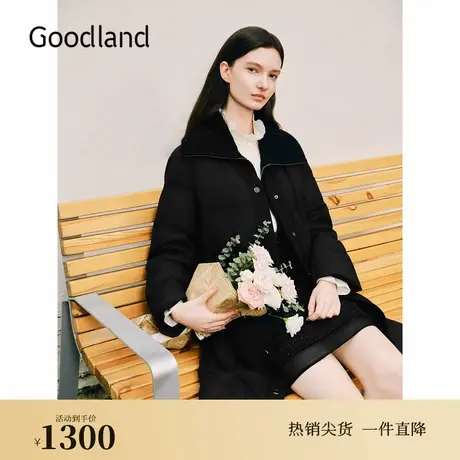 【云朵0压感】Goodland美地2024冬季新款大翻领束腰假两件羽绒服图片