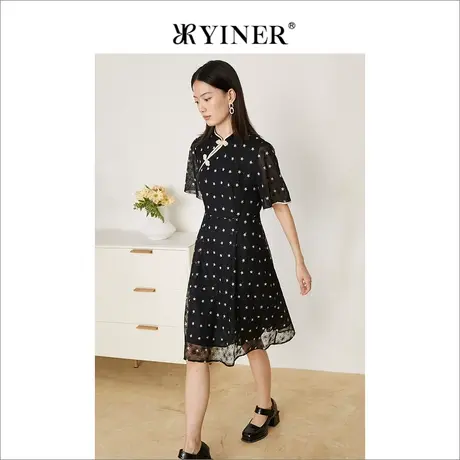 【新中式】YINER音儿女装2022夏蕾丝提花拼接连衣裙图片