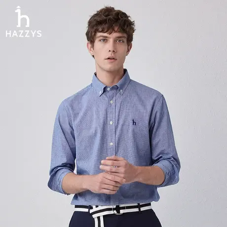 Hazzys哈吉斯春秋新款复古千鸟格长袖男衬衫外套休闲商务衬衣上衣图片