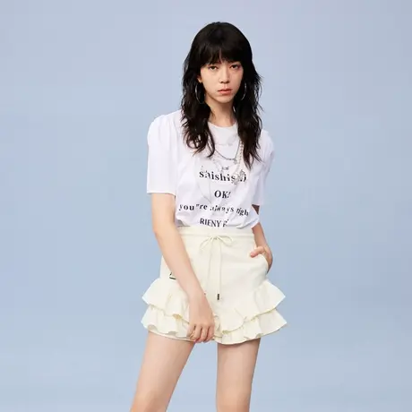 RIENYRE白色裤子女2023新款夏季薄款休闲百搭运动短裤美式喇叭裤图片