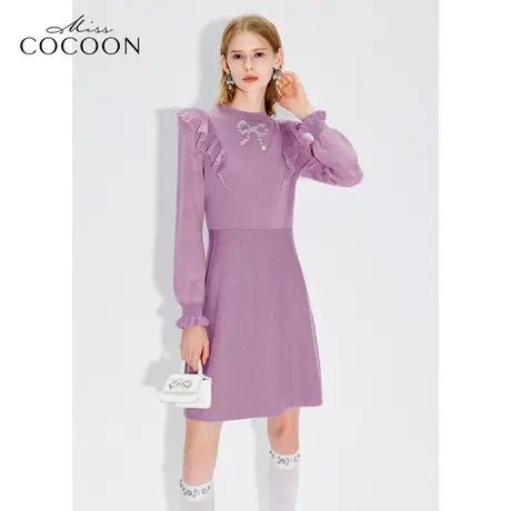 MISSCOCOON【春日睡莲】24春新款浪漫羊毛荷叶边蝴蝶结针织连衣裙图片