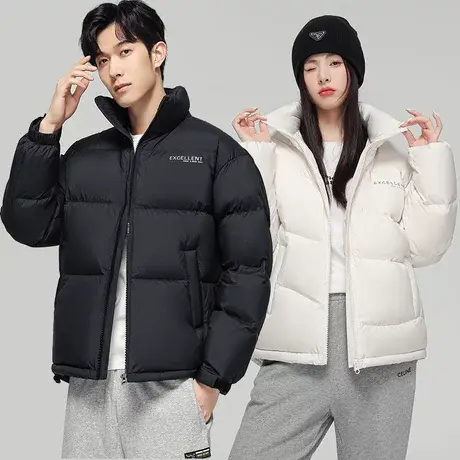 雪中飞羽绒服男女同款2023新款冬季短款立领宽松时尚拼接情侣外套图片