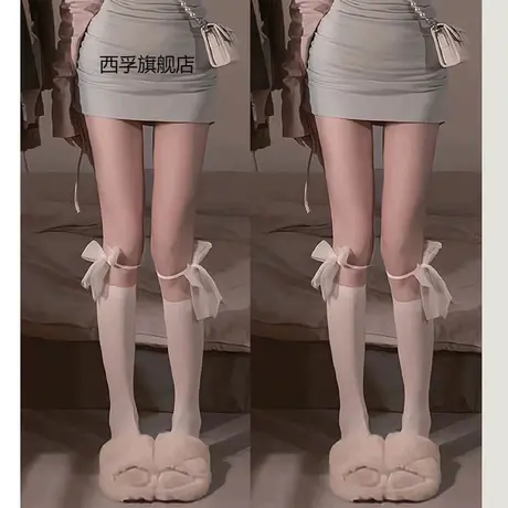 白色jk蕾丝袜拼接中筒袜子女春夏季薄款白丝袜蝴蝶结lolita小腿袜图片