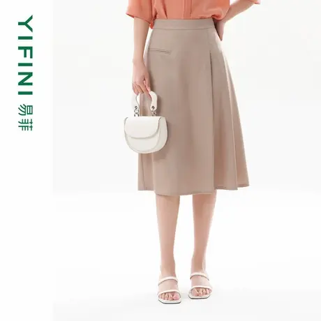 [专柜同款]Yifini/易菲莱赛尔天丝通勤A字裙女夏装中长半身裙图片