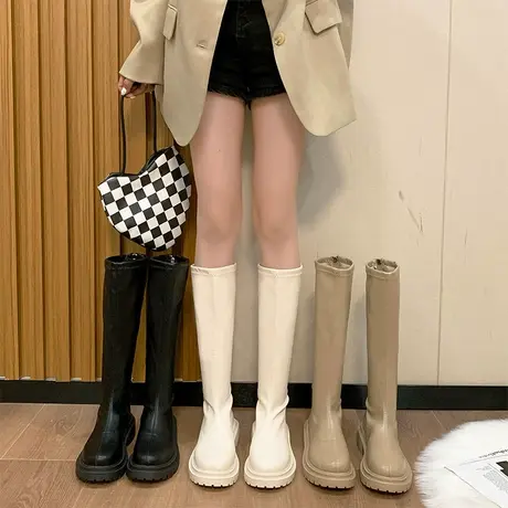 不过膝长筒靴女2023年新款百搭厚底高筒骑士靴小众长靴子春秋单靴商品大图