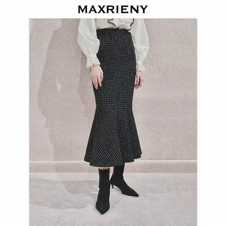 【奥莱】MAXRIENY优雅鱼尾半身裙赫本风钉珠裙子收腰显瘦图片