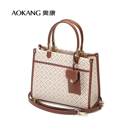 【门店发货】奥康女包2023新款时尚印花女士手提包简约米色斜挎包图片