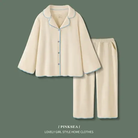 睡衣女秋冬高级感简约纯色套装2024年新款摇粒绒保暖家居服冬季图片