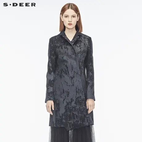 sdeer圣迪奥女装斑驳色块印花不规则摆大衣S16481880图片