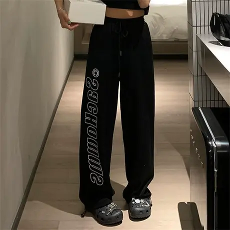 黑色运动裤女夏季薄款胖mm大码束脚宽松显瘦百搭哈伦裤卫裤200斤图片