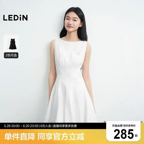 乐町简约无袖连衣裙女2025年夏季新款防麻肌理感面料短款精致裙子图片