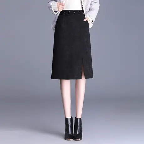 冰花绒包臀半身裙女秋季2023新款高腰中长显瘦通勤开叉a字一步裙图片
