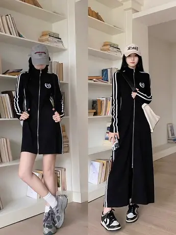 大码春秋新款连衣裙女胖mm气质显瘦遮肉赫本风韩版过膝长裙200斤商品大图